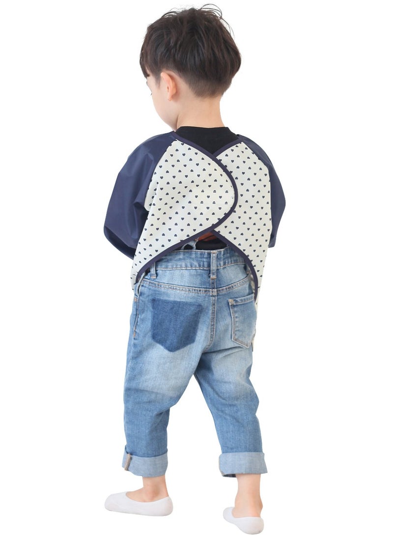 Plie Kids Painting Apron â€“ Waterproof Long Sleeve Art Smock for Toddlers & Preschoolers, Messy Play, Baking, Crafts, Cooking, Sensory Activities (Ages 1â€“10), Navy Heart Dot (26-XXL) - Image 2